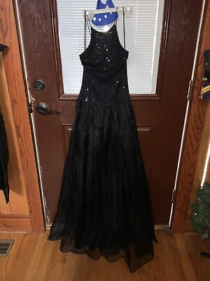 #ad IN XS For Dillards Long Black Dress Juniors Sequined Flowy Floor Length Prom $21.00