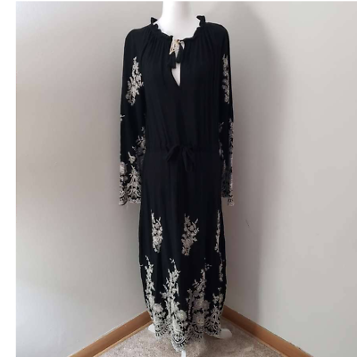 #ad MISA Women#x27;s Dress Gabrielle Peasant Maxi Dress SIZE XS Black White NWT#x27;s $114.75