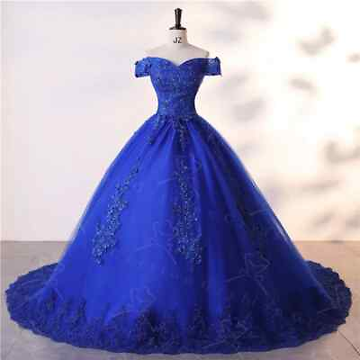#ad Blue Quinceanera Dresses Off Shoulder Ball Gown Luxury Party Plus Size Prom Gown $171.52