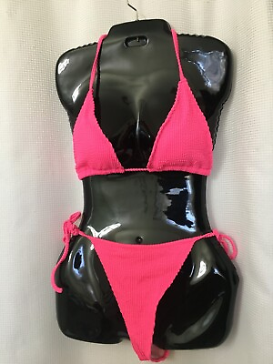 #ad WOMEN#x27;S STRETCH BIKINI 2 pc Swimsuit Medium Pink Crinkled Vacation Beach $12.42