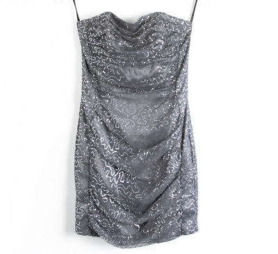 #ad Jessica McClintock sequined silver cocktail party NYE evening dress Size 4 2 $49.95