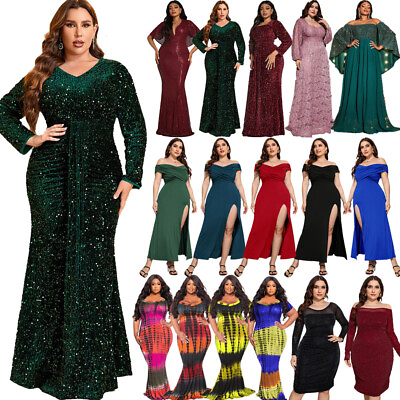 #ad Long Bodycon Evening Party Dresses for Women African Plus Size Elegant Ball Gown $30.69
