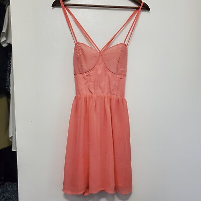 #ad Almost Famous Spaghetti Strap Formal Party Dress Size Large Peach Sheer Satin $13.94