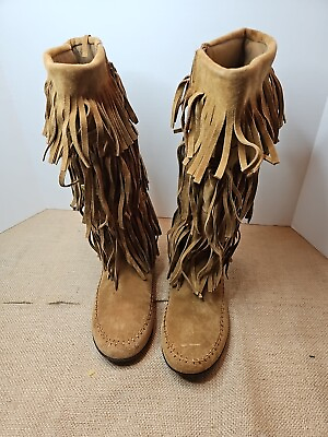 #ad Bjorndal Fringed Suede Leather Hippie Boho Boots 9 Indigo $58.55