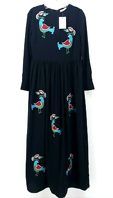 #ad PEPALOVES Birds Embroidered Black Maxi Dress Extra Long Sizes XS S M $14.50