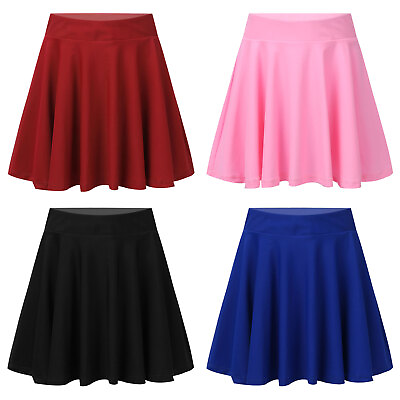 #ad Kid Skater Skirt Girl Plain Knee Length A line Stretchy Swing Tennis Skirt Dress $12.59