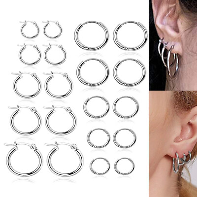 Small Hoop Earrings Set Stainless Steel Huggie Earrings for Women Girls8MM 16MM $4.89
