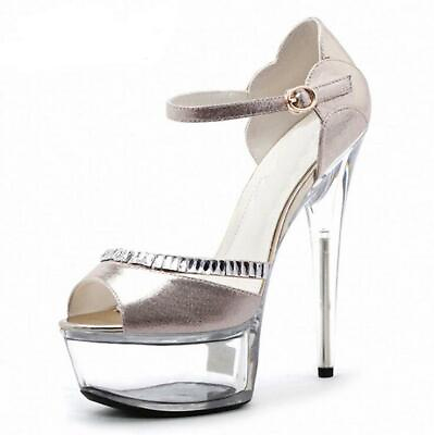 #ad Womens Summer Peep Toe Diamante Ankle Strap Sandals High Heels Sexy Party Shoes $75.69