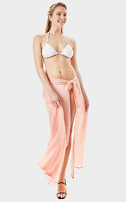 #ad Women#x27;s Long Pink Sheer Beach Swimsuit Wrap Cover Up Sarong Skirt One Size NWT $35.00