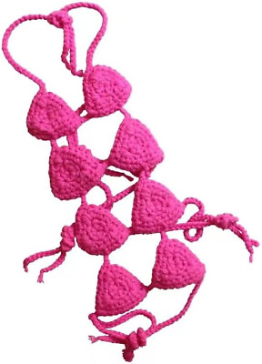 #ad NEW Pink Crochet Girl Dog Bikini 1 Piece Novelty Swimsuit sz M 6 inches long $9.95