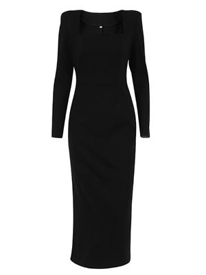 #ad Elegant Black Dress Stretch Square Neck Long Sleeve Party Dresses Women $36.98