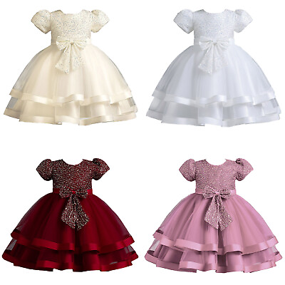 #ad Baby Girls Princess Dresses Sequin Dress Tiered Ball Gown Tulle Party Bowknot $7.81