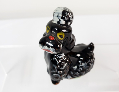 Vintage Japan Redware Pottery Black Ceramic Poodle Dog Figurine 3.5in $10.11