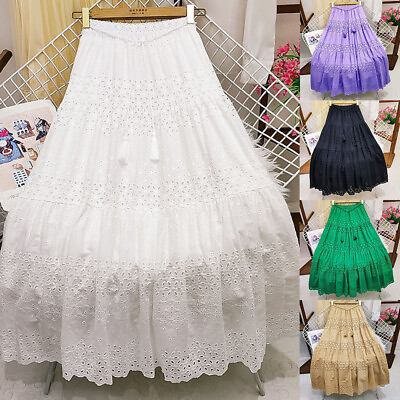 #ad Women Maxi Lace Skirt Boho Long Elegant Beach Sundress Summer Dress Fairy Skirt $22.80