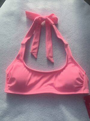 #ad Junior#x27; Ribbed Halter Bralette Bikini Top Xhilaration™ Pink Size S $3.00