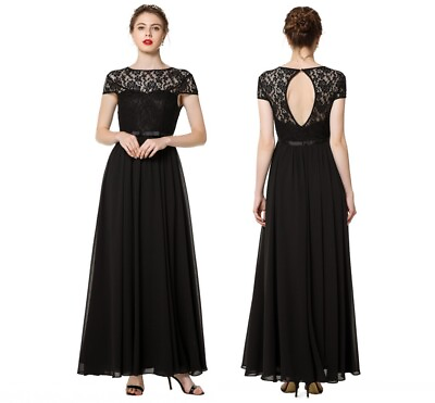 #ad Black Long Maxi Lace Dresses Womens Elegant Ladies Hollow Out Evening Party $33.06