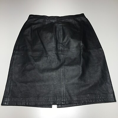 Newport News Easy Style Skit Womens Size 10 Black 100% Leathered Pencil Rear Zip $38.99