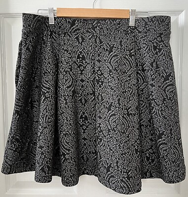 #ad Torrid Metallic Gray Black Mini Skirt Plus Size 1X A Line Skater Side Pockets $18.19