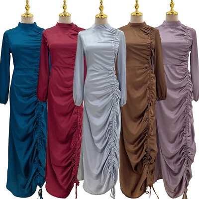 #ad Muslim Dubai Turkey Women Long Sleeve Maxi Dress Abaya Kaftan Caftan Islam Gown $30.60