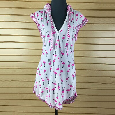 #ad #ad Betsey Johnson Flamingo Beach Swimsuit Cover Up S White Hooded Terry Cotton $13.47