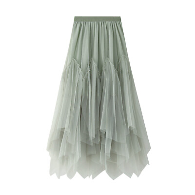 #ad Women#x27;s A Line Fairy Tulle Skirt Irregular Hem Pleated Causal Long Skirts $37.98