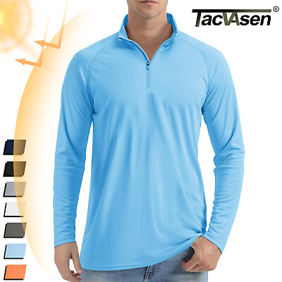 UPF50 Men#x27;s 1 4 Zip Sun Block UV Shirts Long Sleeve Performance Fishing T Shirt $18.98