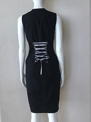 #ad Little Black Dress Stretch Elastic Waist Tie Detail Back Sleeveless Cocktail S $16.57