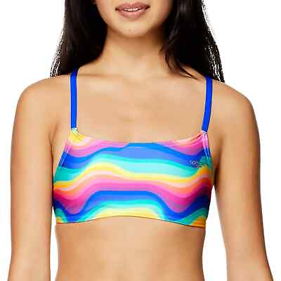 Speedo Women#x27;s Printed Fixed Back Bikini Top Rainbow Wave Size LARGE NWT $14.00