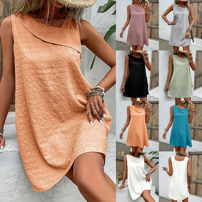 #ad Women#x27;s Sleeveless Summer A line Holiday Beach Mini Dress Casual Loose Dress US $18.57