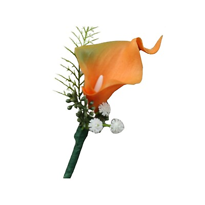 #ad #ad Orange Real Touch Calla Lily Boutonniere rustic boho prom homecoming wedding $7.99