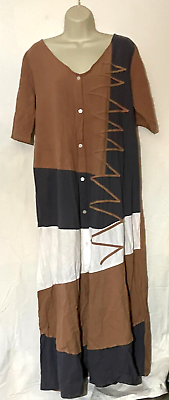 #ad ZANZEA Women#x27;s Abstract Print Blue Brown Summer Casual Loose Long Maxi Dress XL $21.99