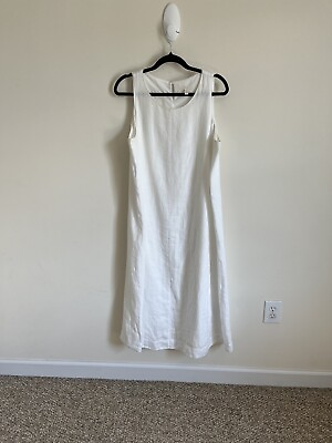 Eileen Fisher Organic Cotton Lined White Maxi Linen Dress Womans Sz Large $75.00