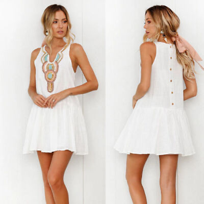 #ad Women Summer Sleeveless Dress V Neck Bohemian Pattern Short Dress $10.41