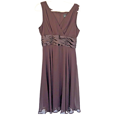#ad #ad Connected Apparel Brown V Neck Satin Ruched A Line Cocktail Dress Size 14 $28.00