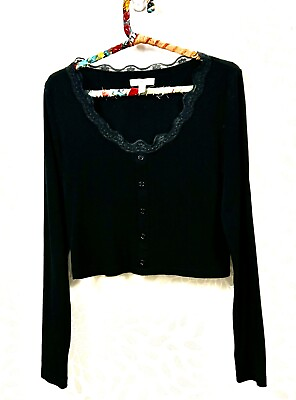 BP Nordstrom Junior’s XS Black Lace Collar Ribbed Faux Button Up Cropped Top $9.99