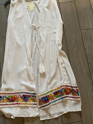 #ad Velzera Embroidered Boho Open White Beach Swim Dress Cover Up Plus Sz 2X XXL $25.06