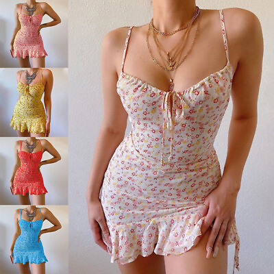 #ad Ruffle Plus Size Sundress Mini Dress Strapy Dresses Club Dress Beach Dress $9.68