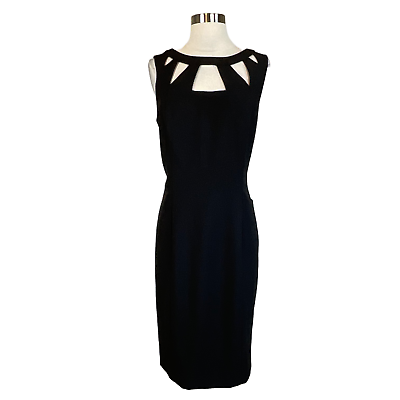 #ad Eliza J Women#x27;s Cocktail Dress Size 16 Black Crepe Cutout Neckline Midi Sheath $69.99