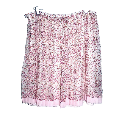 #ad HALE BOB Silk Pleated Skirt Size 12 Large Pink Ditsy Floral Side Zip Vintage Y2K $20.00