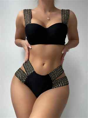 #ad Women Push Up Swimsuit Solid Sexy Swimwear Female Bathing Suit Black Swimming $29.06