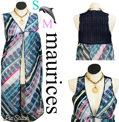 #ad Maxi Swimsuit Bikini Coverup ￼Womens S M Colorful Open 1 Button Lace Back $12.55