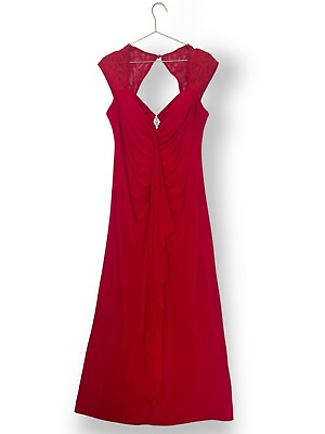 #ad R and M Richards Red Evening Dress Size 14 Maxi diamante straight prom ball GBP 39.00
