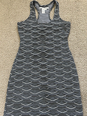 #ad Max Studio Women Racerback Dress Scalloped size M Gray sleeveless Holes Casual $4.50