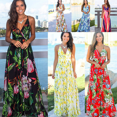 #ad Ladies Boho Floral Maxi Dress Cocktail Party Evening Summer Beach Sundress Women $14.81