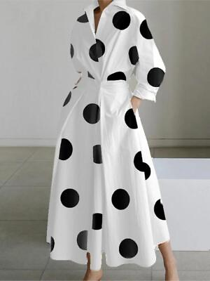 #ad Women#x27;s Long Sleeved Dot Print Elegant Maxi Dresses 2024 Casual V Neck $25.99