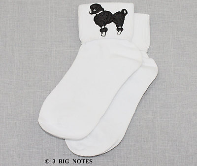 New Girls White Bobby Socks with BLACK Poodles for Poodle Skirt Costume $8.95