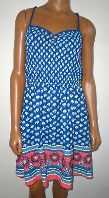 #ad XHILARATION Summer DressBlueAquaTealWhitePinkAdjustable SundressLaceM $10.39