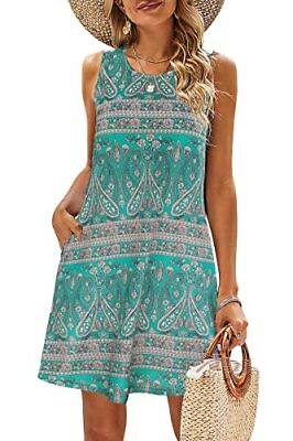#ad Summer Dresses for Women Beach Floral Tshirt Sundress Casual Large Green $44.27