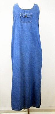 Denim Dress Long Maxi MEDIUM Blue Jean Jumper Smock Pocket Coverall Pinafore $24.95