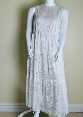 #ad Maison Tara Women#x27;s White Lace Maxi Dress Sz 14W. 56 $69.00
